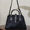 Black cowhide pony hair leather tote crossbody bag