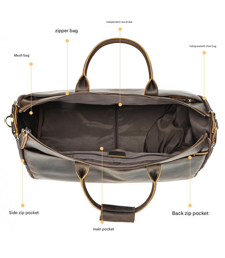 Leather trolley duffle bag for men travel
