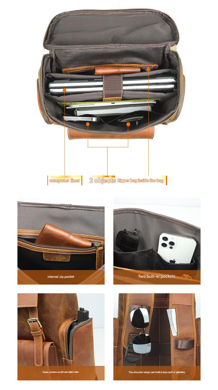 Crazy horse leather travel backpack