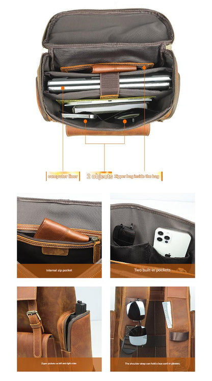 Crazy horse leather travel backpack