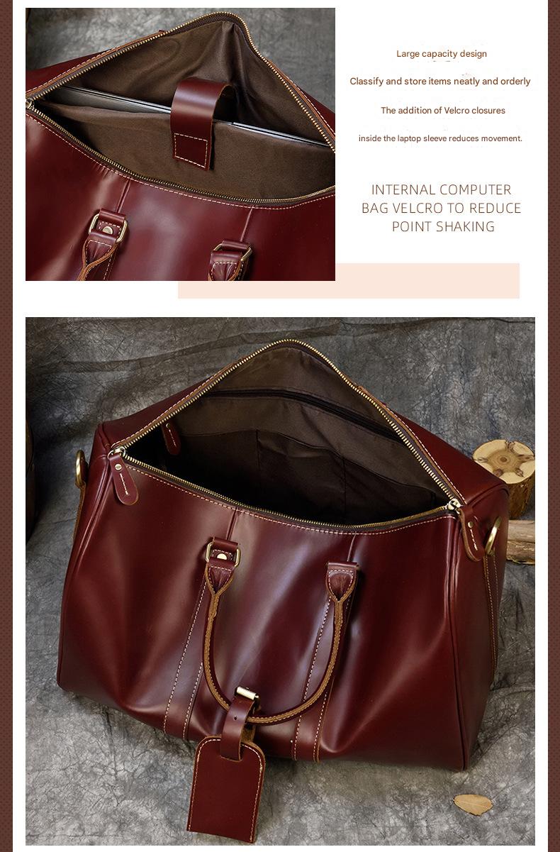 Men leather travel duffle bag cowhide weekender