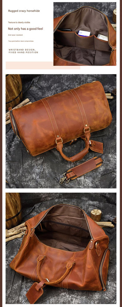 Retro crazy horse leather duffle travel bag