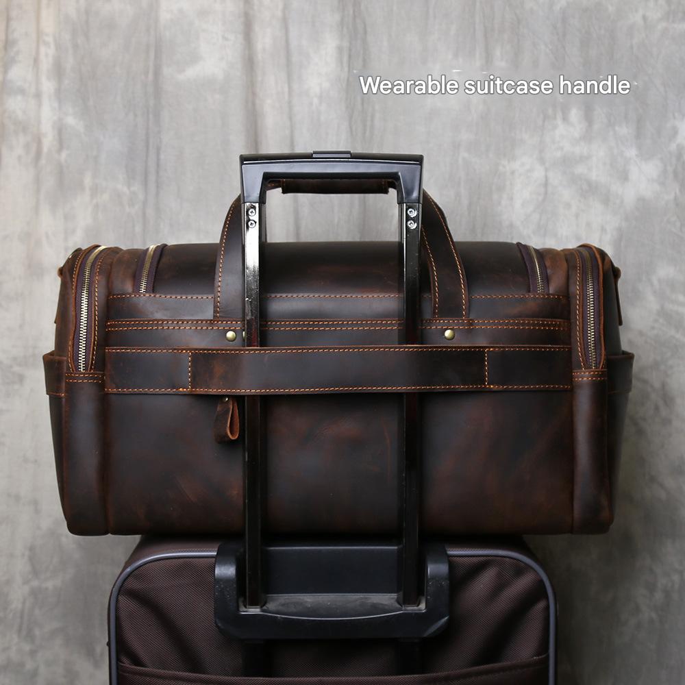 Mens crazy horse leather travel duffle bag