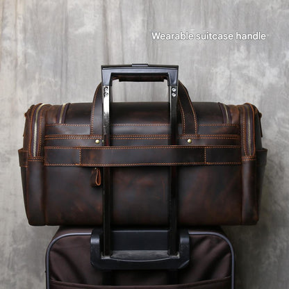 Mens crazy horse leather travel duffle bag