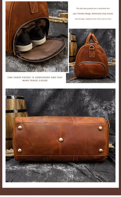 Retro crazy horse leather duffle travel bag