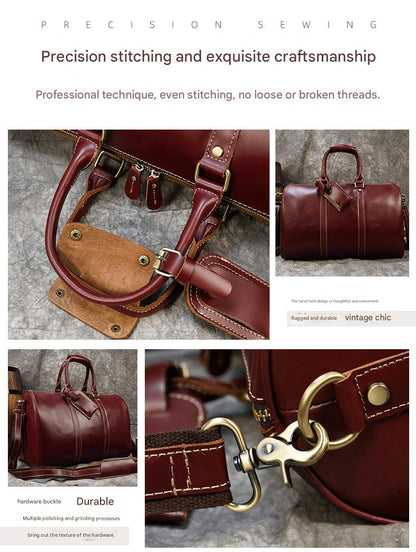 Men leather travel duffle bag cowhide weekender