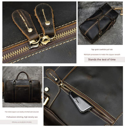 Crazy horse leather men travel duffle bag