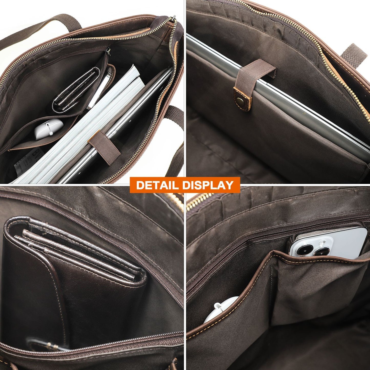 Leather Laptop Tote with Luggage Sleeve