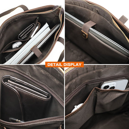 Leather Laptop Tote with Luggage Sleeve