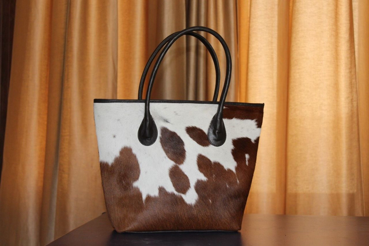 Cowhide Fur Handbag Brown And White Cow Hide Tote Messenger Bags 