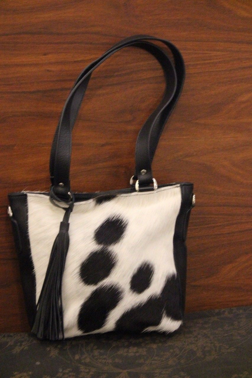 Cowhide fur bag handmade in black and white