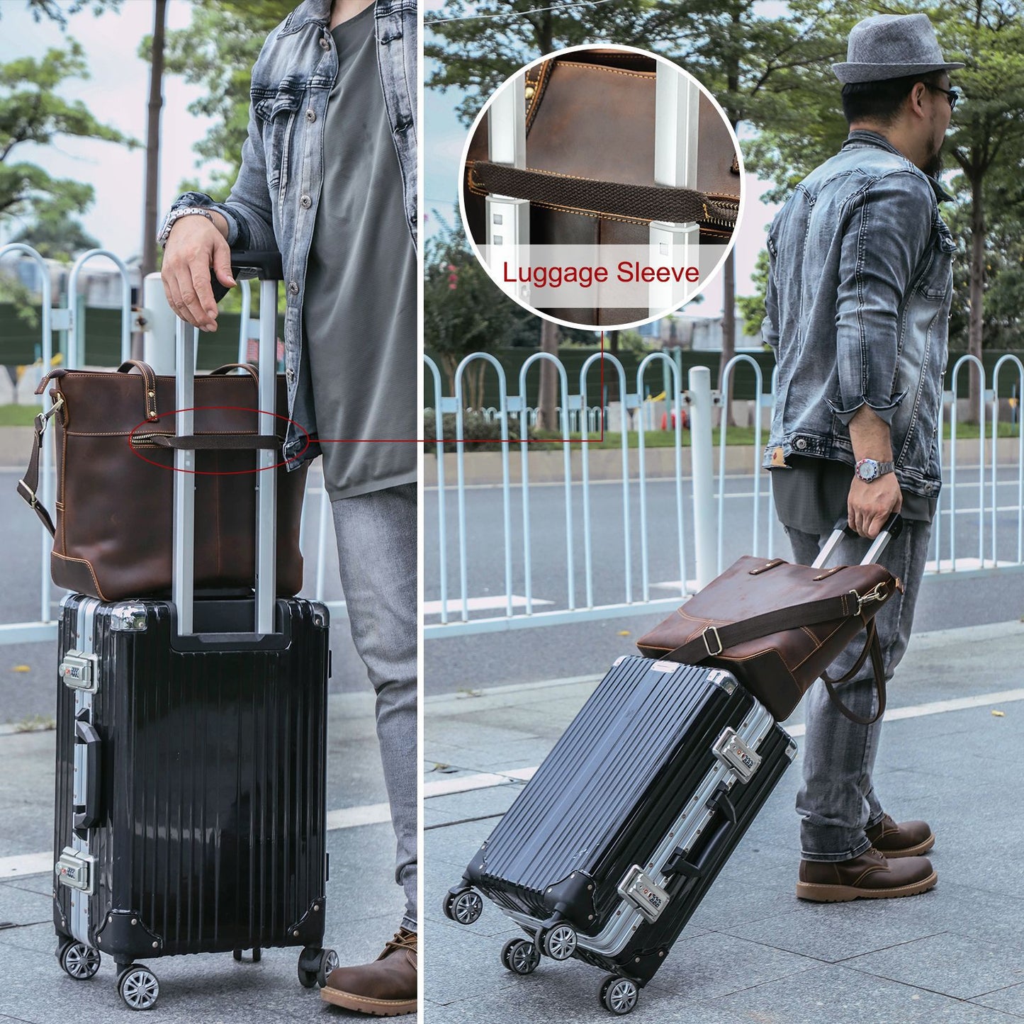 Leather Laptop Tote with Luggage Sleeve