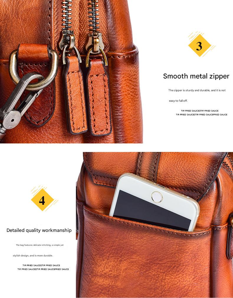 Retro top grain leather crossbody sling bag for daily carry