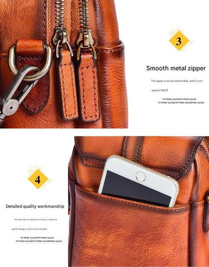 Retro top grain leather crossbody sling bag for daily carry