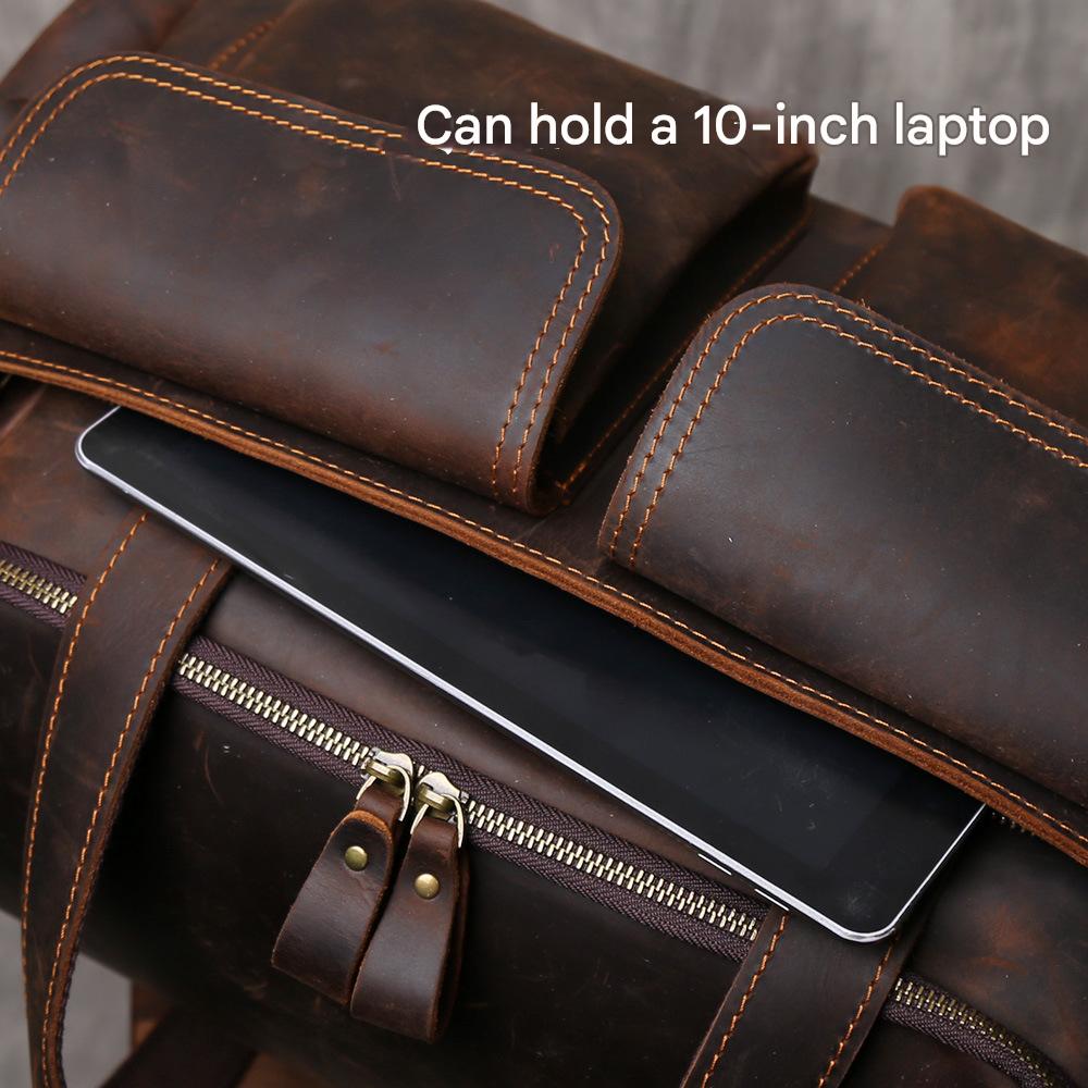 Mens crazy horse leather travel duffle bag