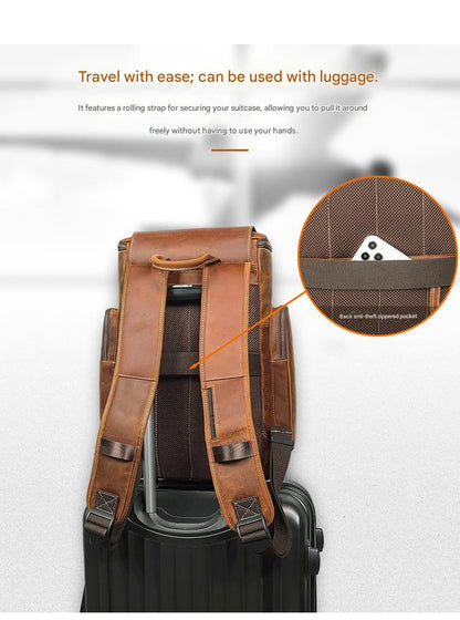 Crazy horse leather travel backpack
