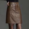Women High Waist Faux Leather Mini Skirt With Pockets
