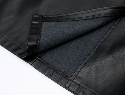Black PU Leather Midi Skirt With Front Slit High Waist