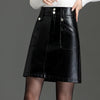 Women High Waist Faux Leather Mini Skirt With Pockets