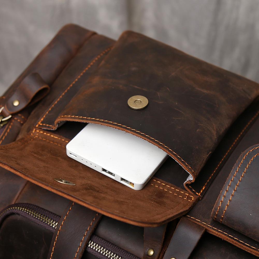 Mens crazy horse leather travel duffle bag