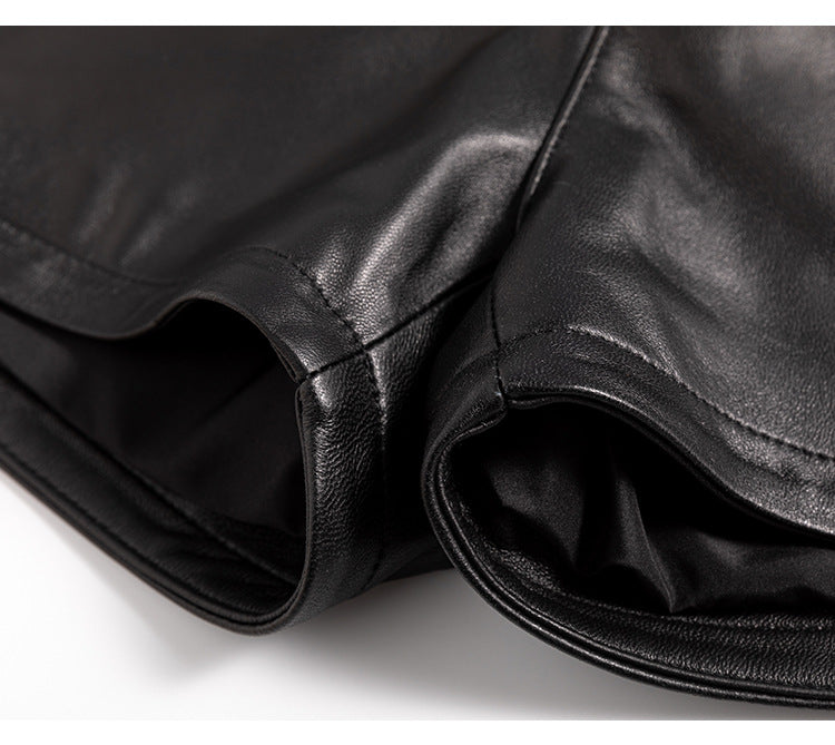 Women High Rise Leather Shorts Slimming Straight Leg Fit