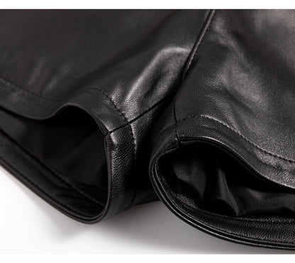Women High Rise Leather Shorts Slimming Straight Leg Fit