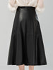 High Rise Black Genuine Leather Midi Skirt