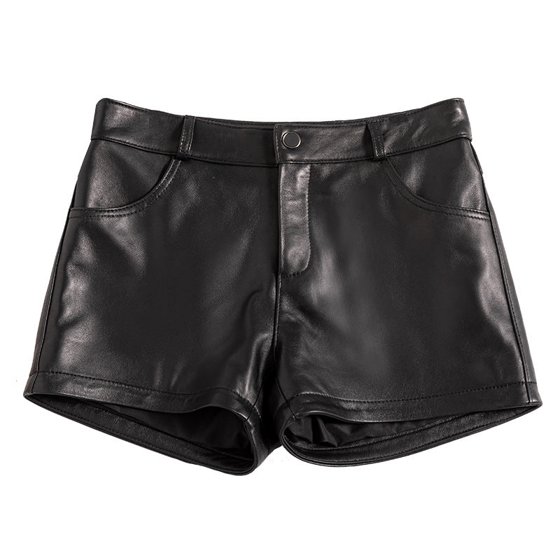 Women High Rise Leather Shorts Slimming Straight Leg Fit