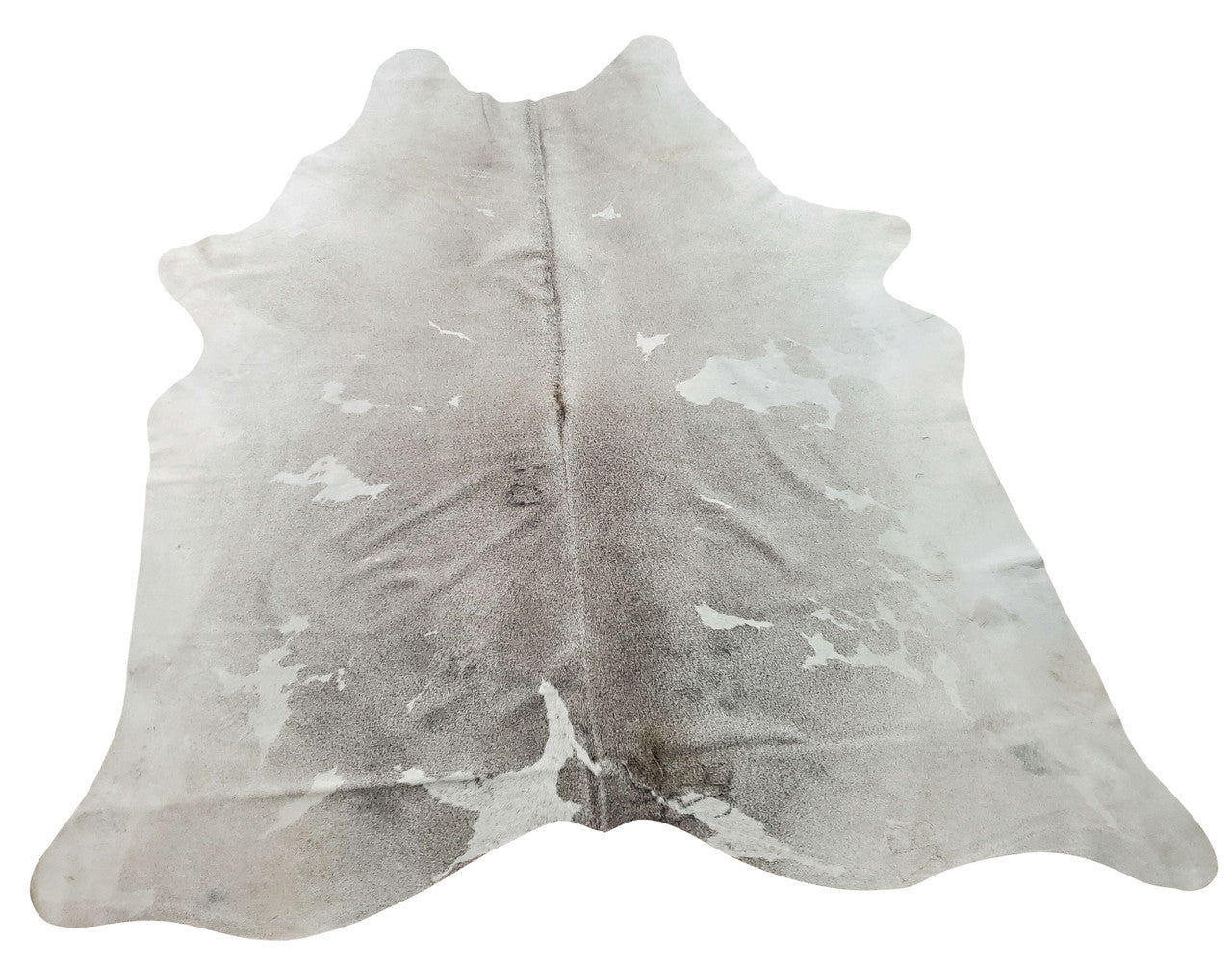 The light grey white color gives an authentic feel to this large cowhide rug.