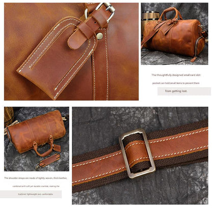 Retro crazy horse leather duffle travel bag