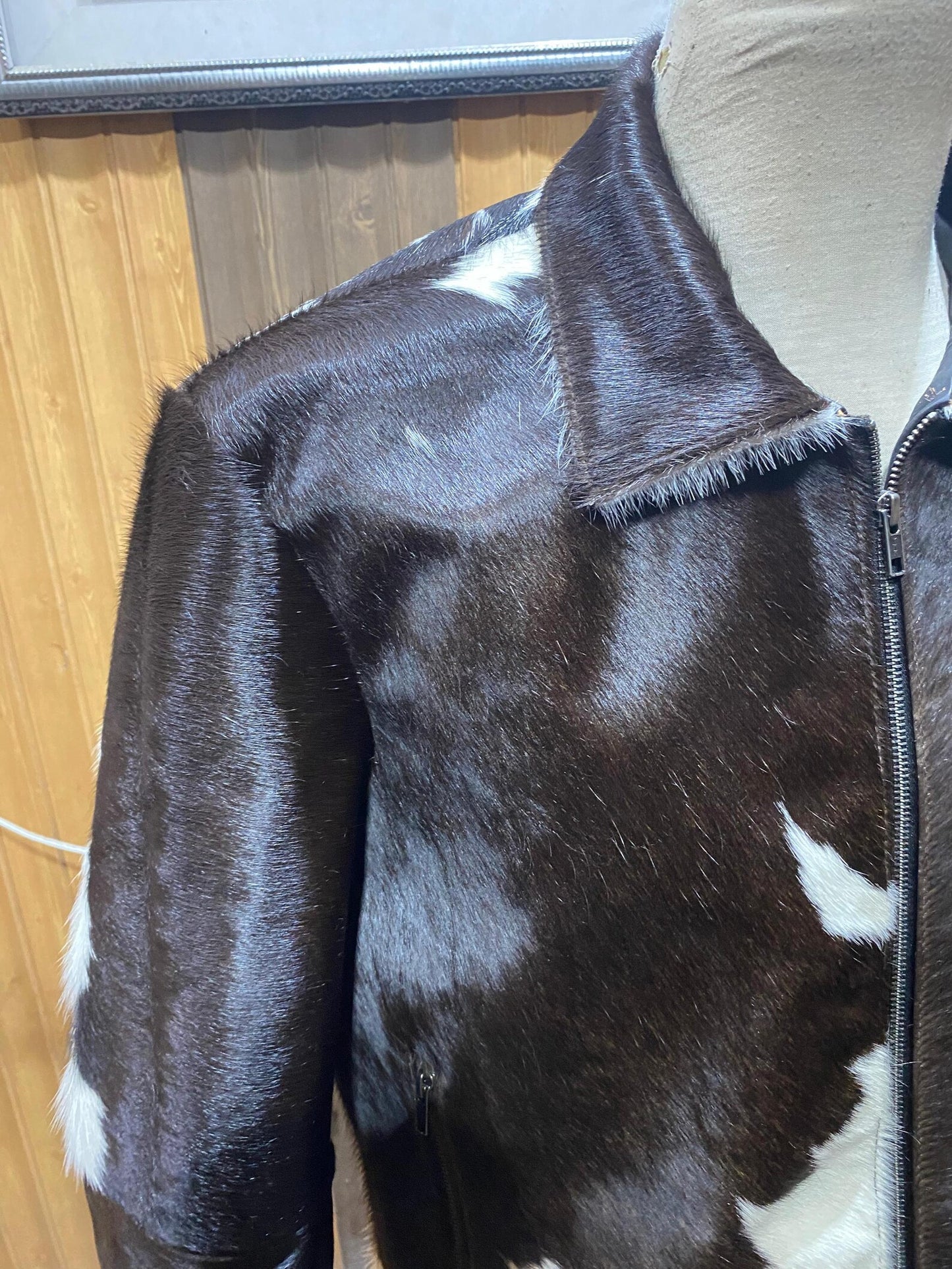 men cowhide jacket brown white hair on cow hide jacket