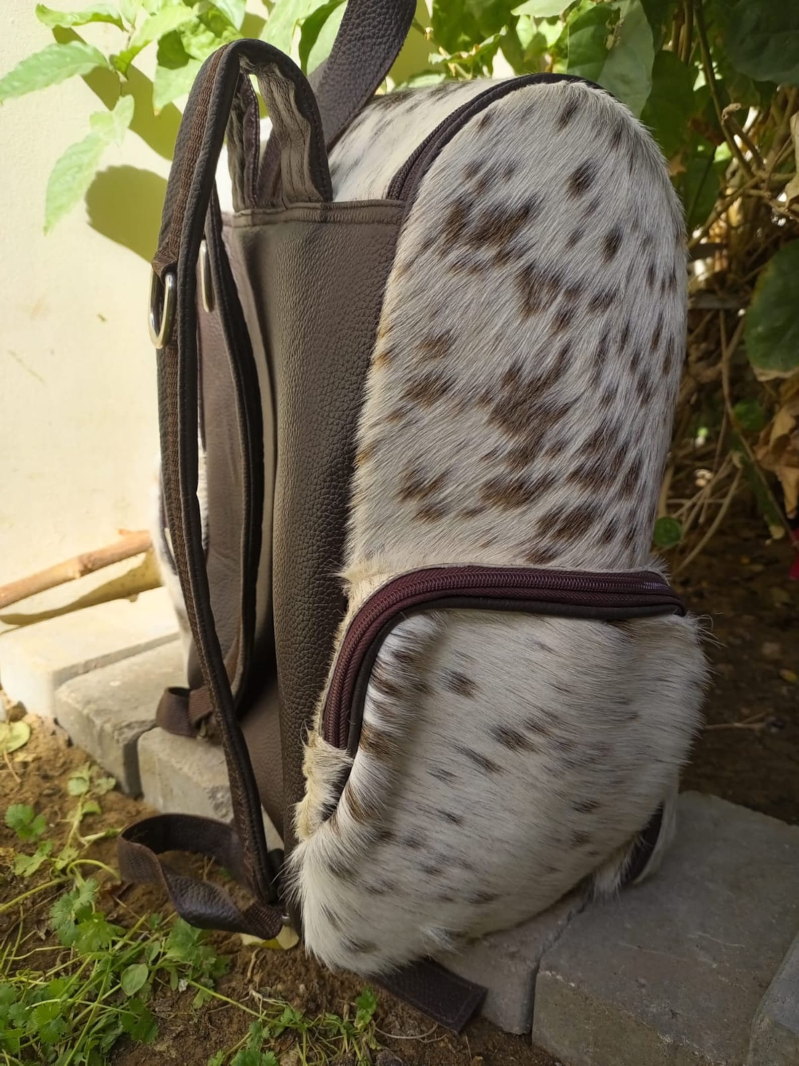 Speckled Cowhide Travel Backpack Hair On Leather Bag