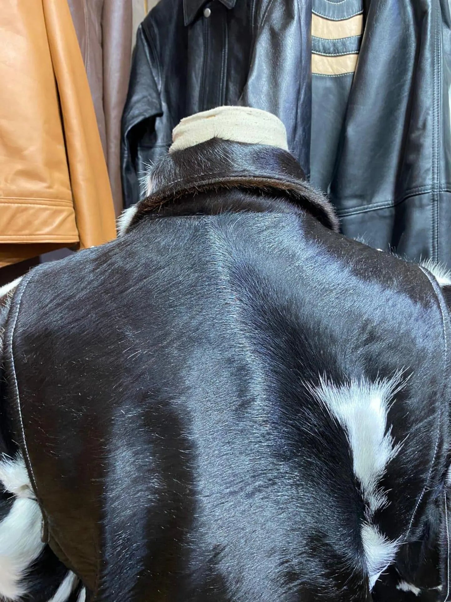 men cowhide jacket black white hair on cow hide jacket