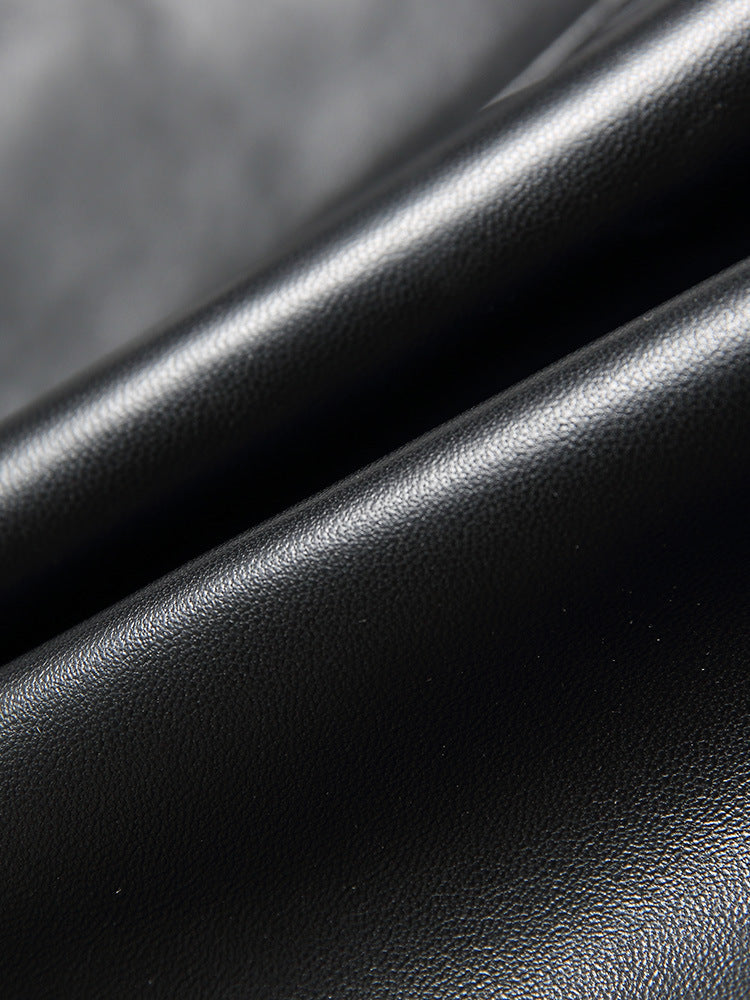 High Rise Black Genuine Leather Midi Skirt