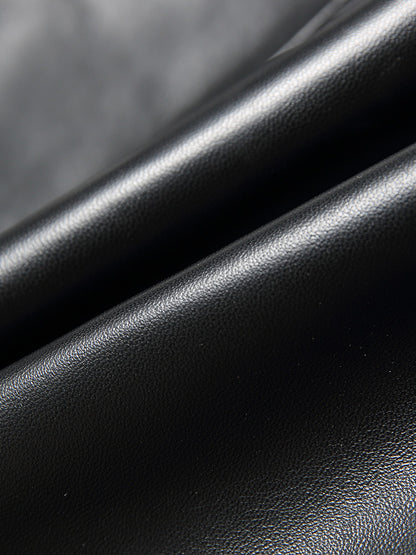 High Rise Black Genuine Leather Midi Skirt