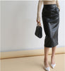 High Waist Faux Leather Midi Pencil Skirt With Back Slit
