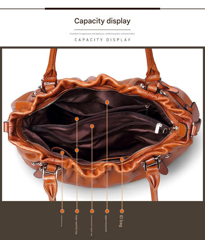 Women Genuine Leather Pleated Shoulder Bag