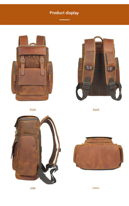 Crazy horse leather travel backpack