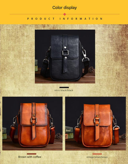 Retro top grain leather crossbody sling bag for daily carry