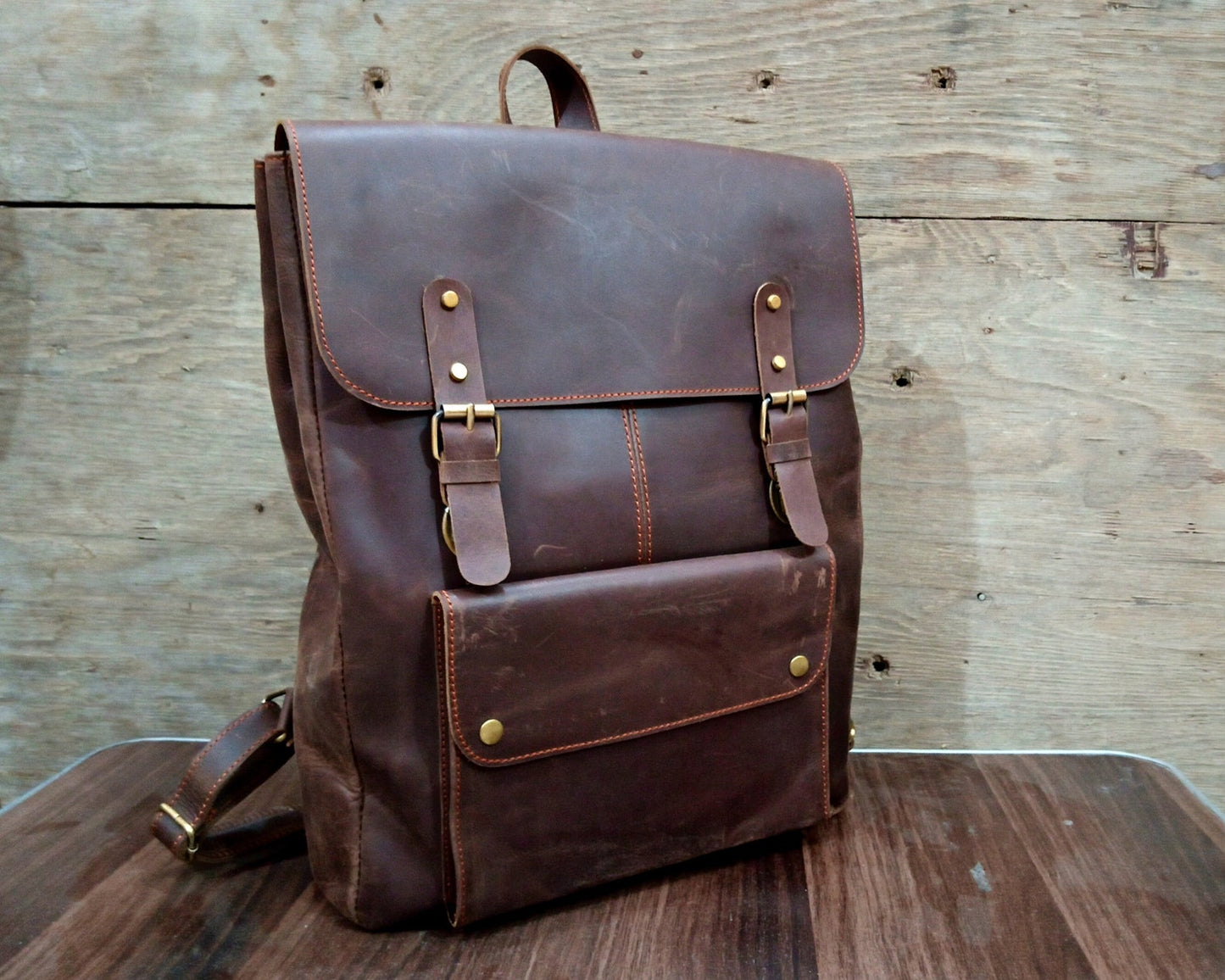 Full Grain Brown Leather Backpack