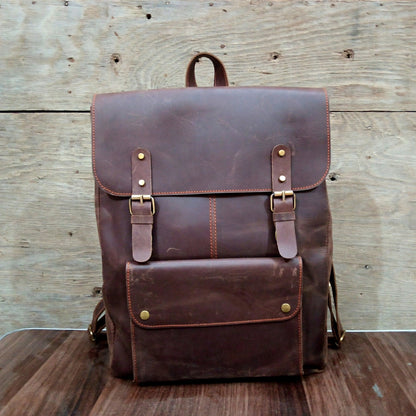 Full Grain Brown Leather Backpack