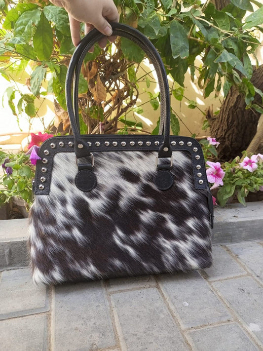 Black White Cowhide Handbag