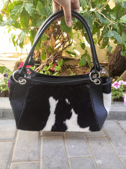 Black White Cow Fur Handbag