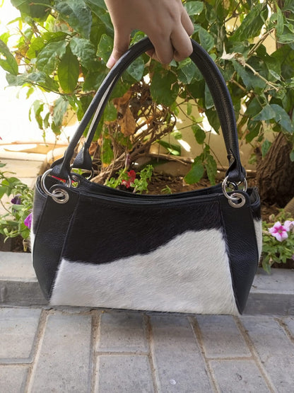 Black White Cow Fur Handbag