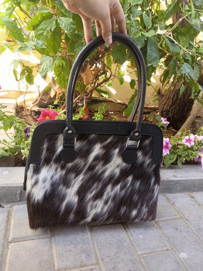 Black White Cowhide Handbag