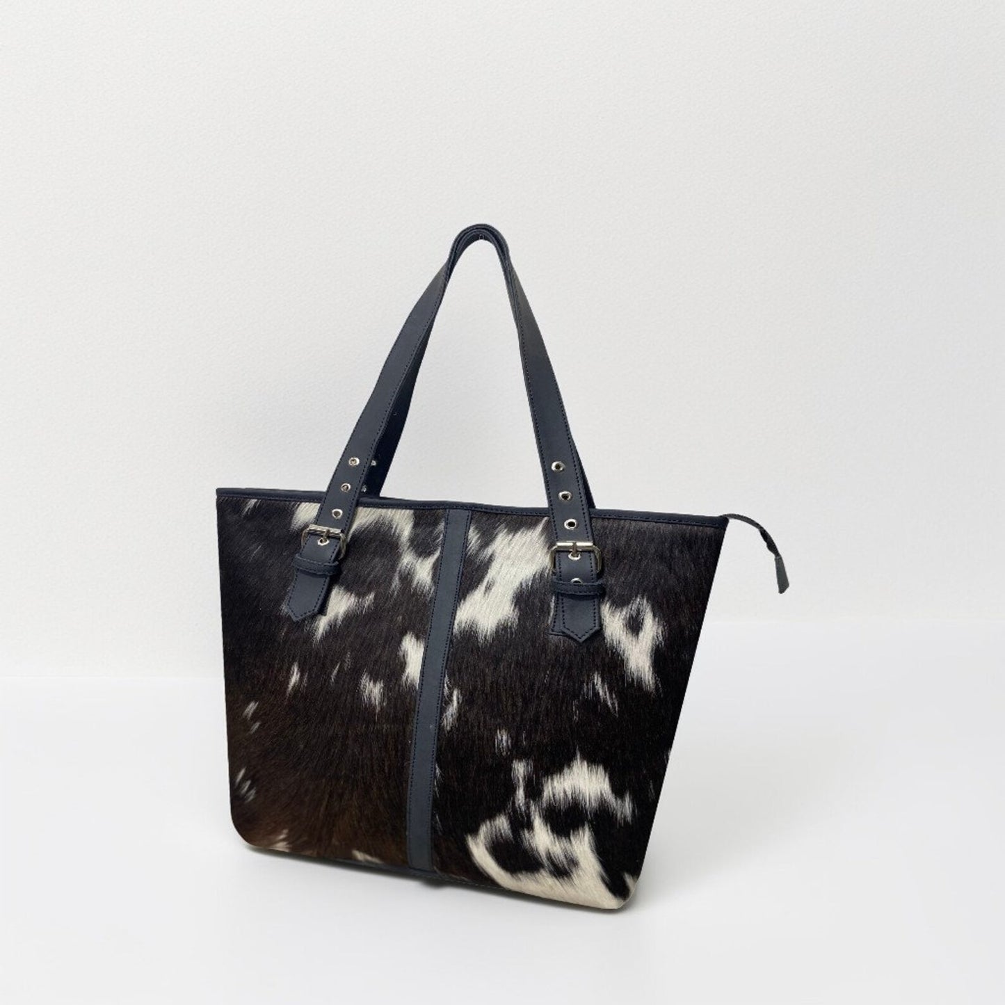 Black White Cowhide Ladies Tote Bag