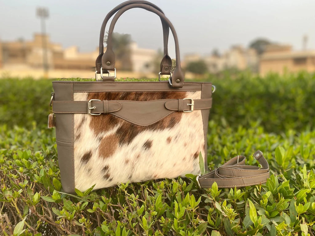 Women tricolor cowhide tote bag
