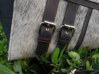 Grey hair on cowhide shoulder bag