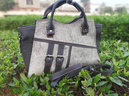 Grey hair on cowhide shoulder bag
