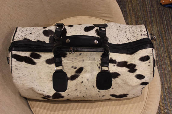 Handmade Cowhide Black White Duffel Bag